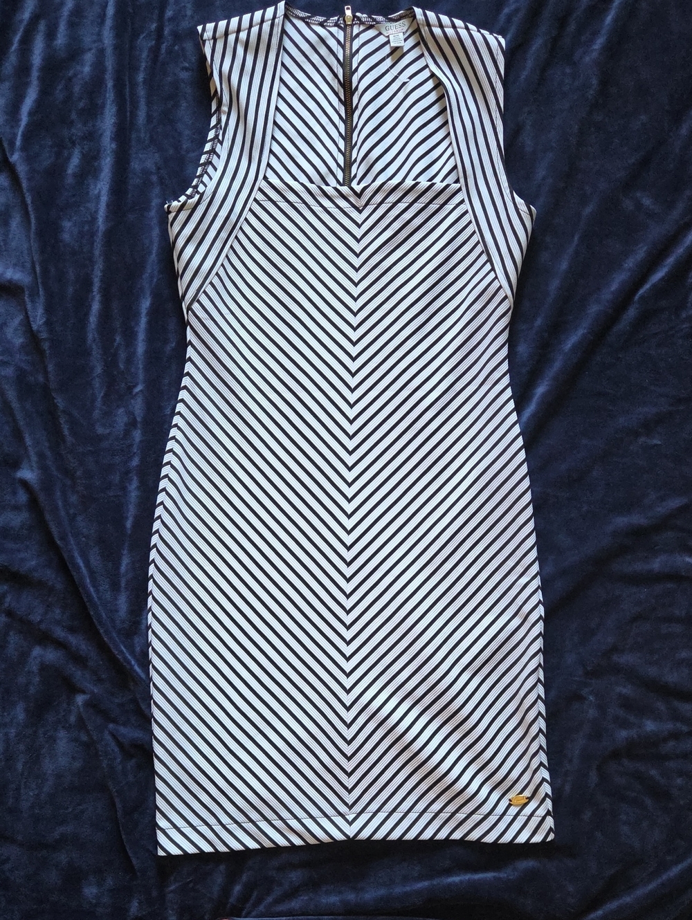 Guess White and Black Striped Sheath Dress